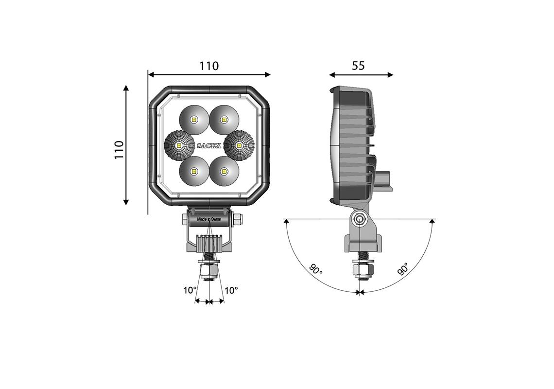 Work light LED square 110X110mm - DT connection 